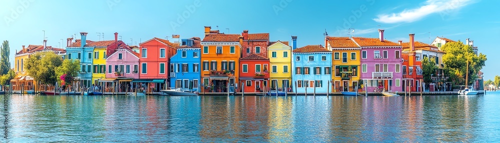 Obraz premium European town with colorful houses lining a canal
