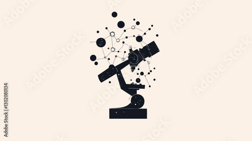 The image is a stylized vector illustration of a microscope.  The microscope is depicted in a dark grey or black silhouette against a light beige background. The illustration is abstract;