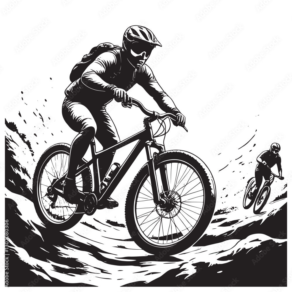 Naklejka premium Mountain Biker in Action 