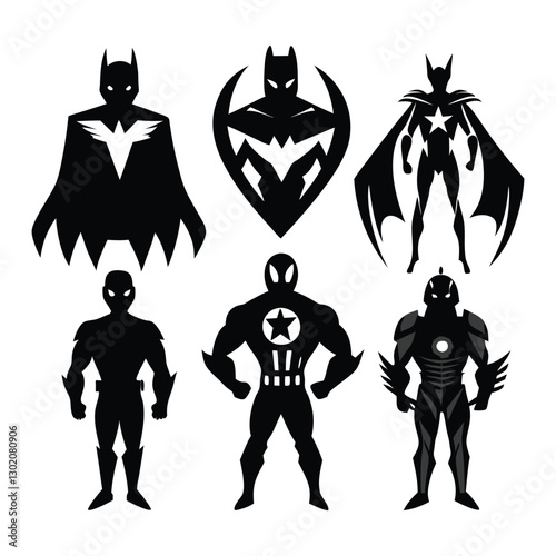 set of Superhero icons silhouette vector illustration isolated on white background