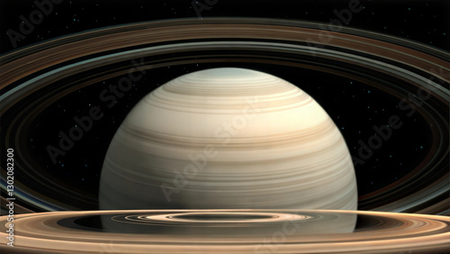Realistic depiction of Saturn with its iconic rings set against a dark space background