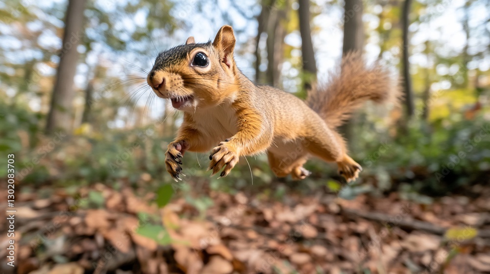Obraz premium Leaping Squirrel in Autumn Forest (1)