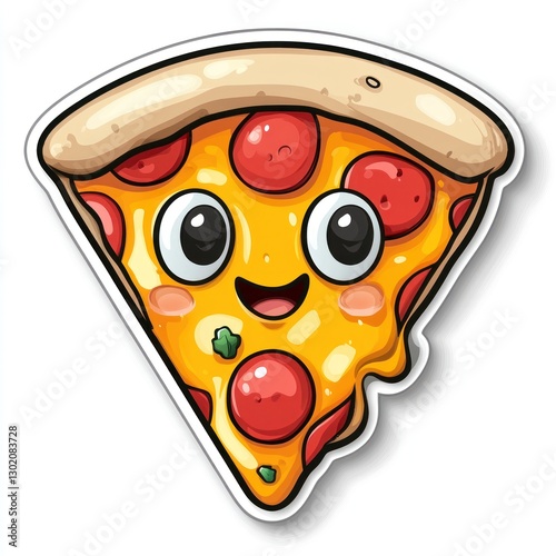 Adorable Pizza Slice Cartoon Illustration photo