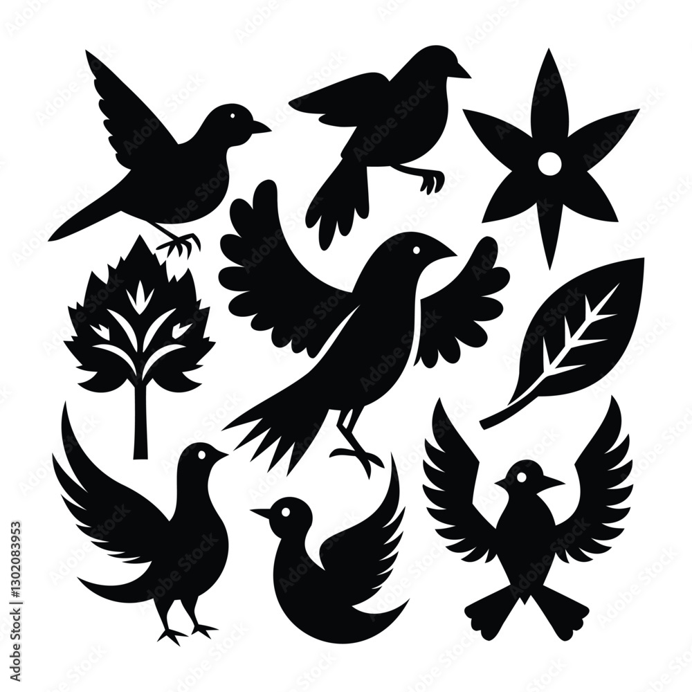 Fototapeta premium set of bird icons silhouette black shape vector illustration isolated on white background 201