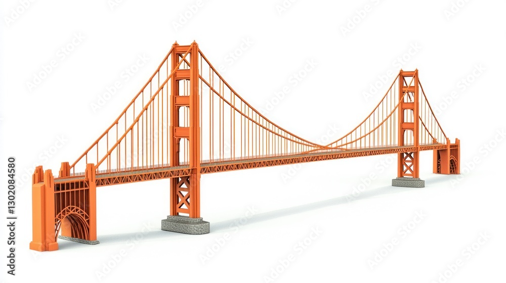 Fototapeta premium Realistic Photography of Iconic Orange Suspension Bridge on Isolated White Background