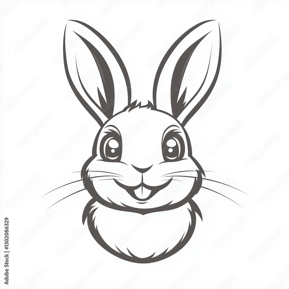 Obraz premium Adorable Cartoon Rabbit Head Drawing: Cute Animal Character Illustration with a Joyful Expression