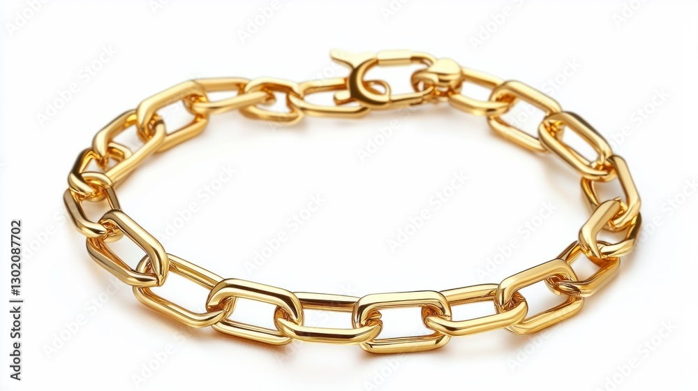 Elegant Gold Link Bracelet with Shiny Finish on White Background Elegant Gold Link Bracelet with Shiny Finish on White Background