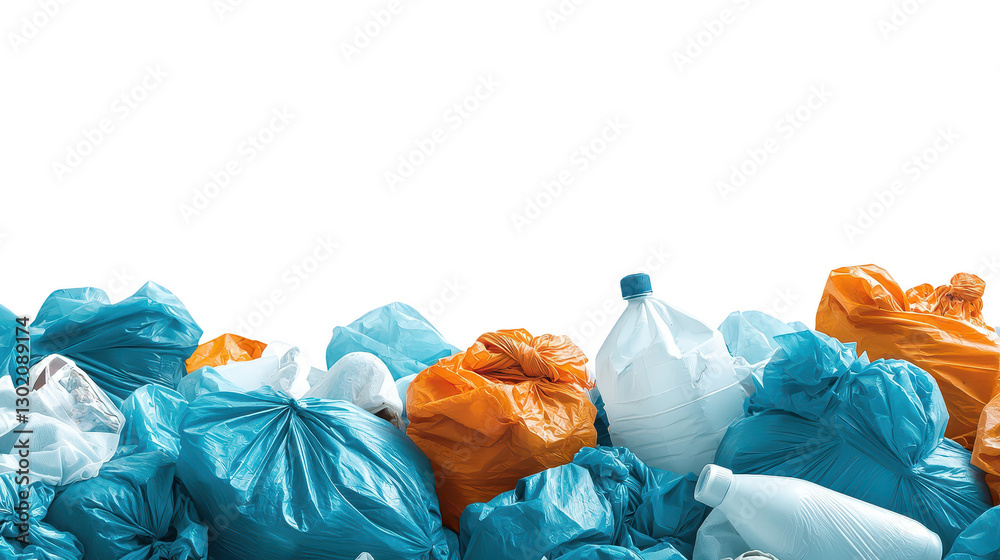 Overflowing pile of garbage bags on a dark background, waste disposal and environmental challenges Overflowing pile of garbage bags on a dark background, waste disposal and environmental challenges