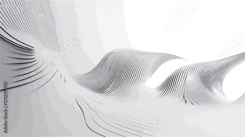 The image depicts a close-up view of a three-dimensional abstract form rendered in shades of white.  The form is characterized by smooth, flowing curves and lines creating a sense of