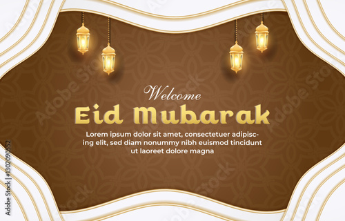 welcome eid mubarak template banner with beautiful islamic ornament with brown background design 95