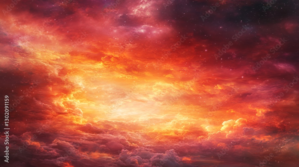 Fiery Red Nebula Space Sky with Glowing Stars and Clouds Fiery Red Nebula Space Sky with Glowing Stars and Clouds