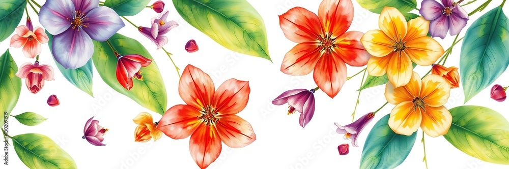 Naklejka premium Watercolor and Ink Spring Floral Designs for Interior