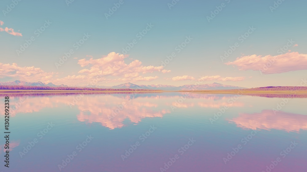 Fototapeta premium Pastel Pink and Blue Lake Reflection Landscape