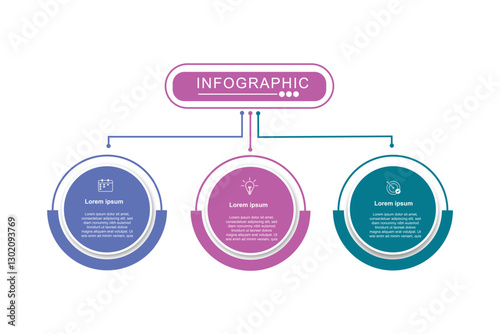 Vector infographic label design with circle infographic template design and 3 options or steps. Can be used for process diagram.