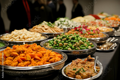 Buffet of Indian Dishes in a Hall photo