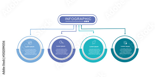 Vector infographic label design with circle infographic template design and 4  options or steps. Can be used for process diagram, presentations, workflow