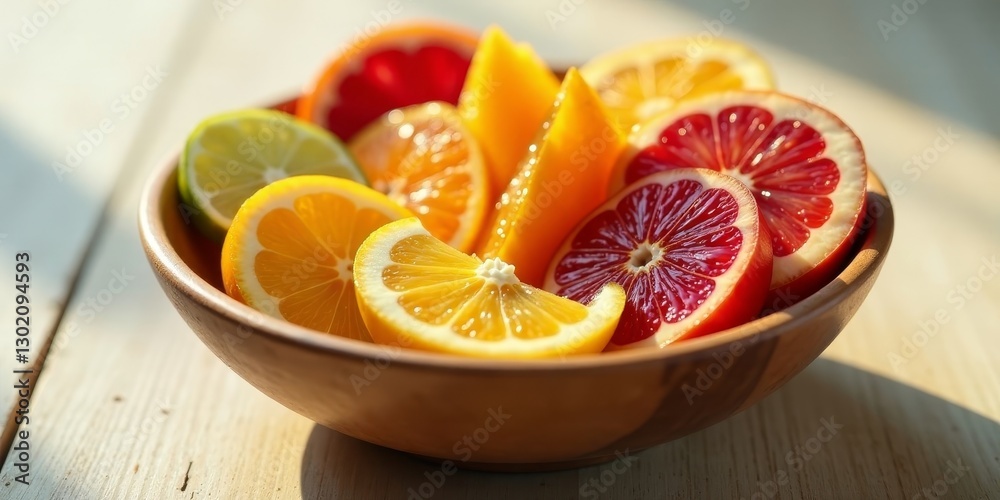 A vibrant collection of citrus fruit slices, artfully arranged in a rustic wooden bowl, bathed in sunlight, showcasing their juicy, colorful segments. A vibrant collection of citrus fruit slices, artfully arranged in a rustic wooden bowl, bathed in sunlight, showcasing their juicy, colorful segments.