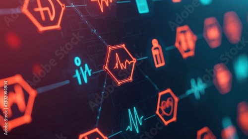 ETL concept. Futuristic Digital Healthcare Analytics Dashboard with Abstract Hexagonal Patterns
