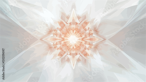 The image is a digitally created abstract design resembling a mandala.  It features a central, glowing light source in beige and gold tones, radiating outwards into a symmetrical pattern of