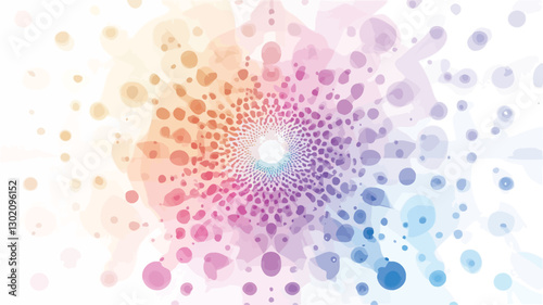 The image is a digital illustration featuring an abstract swirl pattern. The pattern is composed of numerous translucent, overlapping circles in various pastel shades of pink, orange,