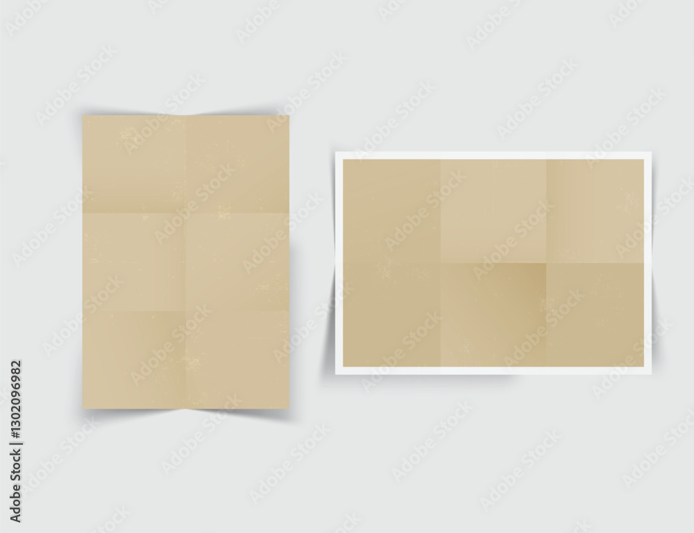Grunge folded paper posters mockup with crumpled wrinkled texture and shadow isolated on background. Distressed edge paper leaflet template for presentation artwork, picture, ads, banner. Vector
Grunge folded paper posters mockup with crumpled wrinkled texture and shadow isolated on background. Distressed edge paper leaflet template for presentation artwork, picture, ads, banner. Vector