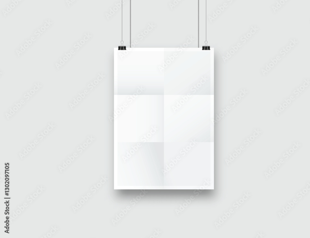 custom made wallpaper toronto digitalRealistic blank hanging folded paper posters mockup with shadow and black paper clip isolated on background. Design wrinkled leaflet template for presentation artwork, picture, ads, banner. Vector
