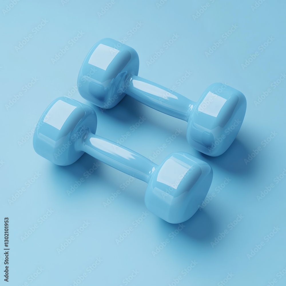 Obraz premium Pair of Light Blue Dumbbells on a Pastel Blue Background