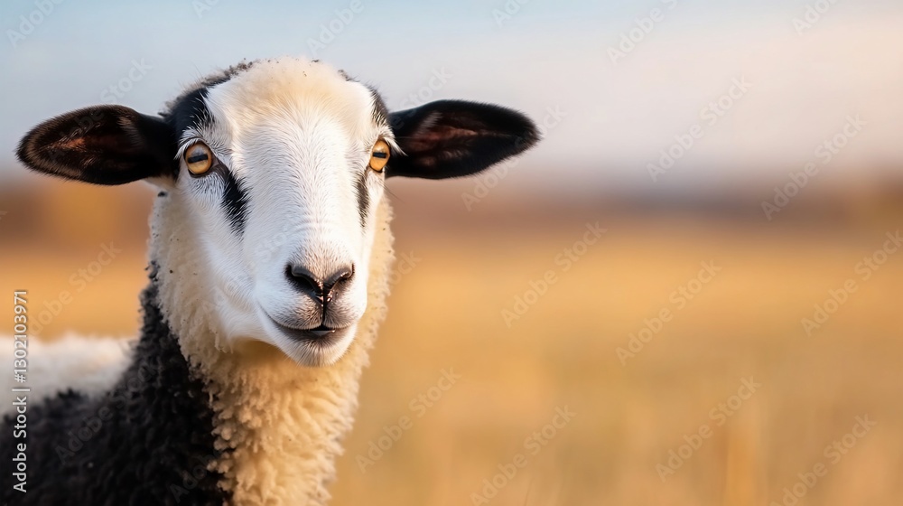 Fototapeta premium Sheep gazing, autumn field, rural landscape