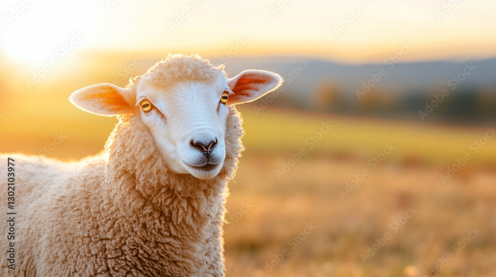 Sheep gazing at sunset in autumn field Sheep gazing at sunset in autumn field