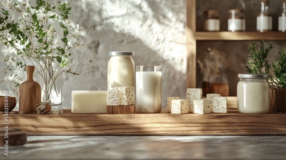 Fototapeta premium Natural Ingredients on Wooden Display for Wellness