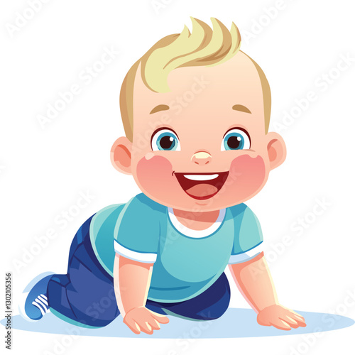 Illustration of a happy baby crawling on the floor