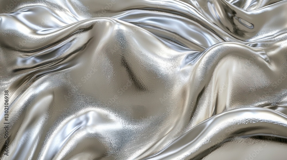 Obraz premium Shimmering Silver Fabric with Elegant Waves and Realistic Texture for High-Quality Photography