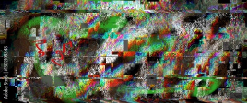 Digital glitch art concept with pixelation and visual noise. Represents digital error or breakdown. Use for tech themes, abstract backgrounds, or creative visuals