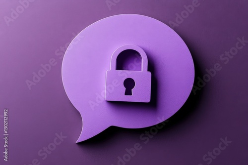 A purple padlock on a purple speech bubble shape rests
