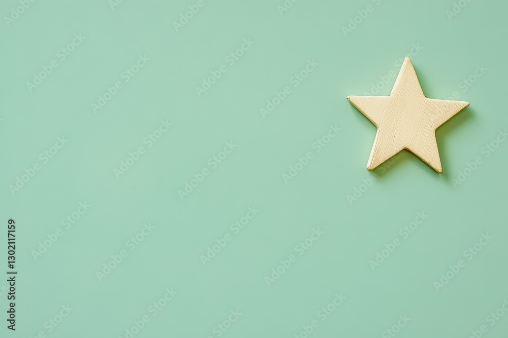 Fototapeta premium A wooden star decorates a plain light green colored backdrop