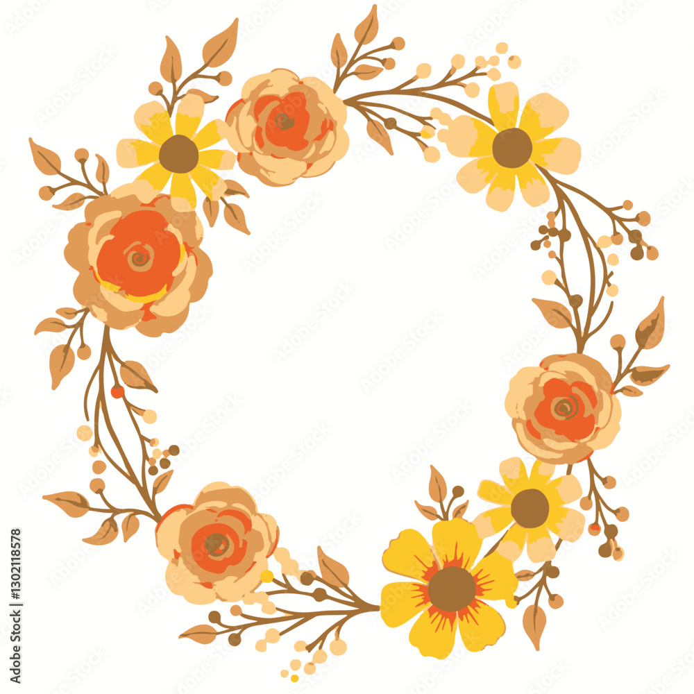 Obraz premium Radiant Blossoms: The Sunshine Wreath of Sunflowers and Roses 