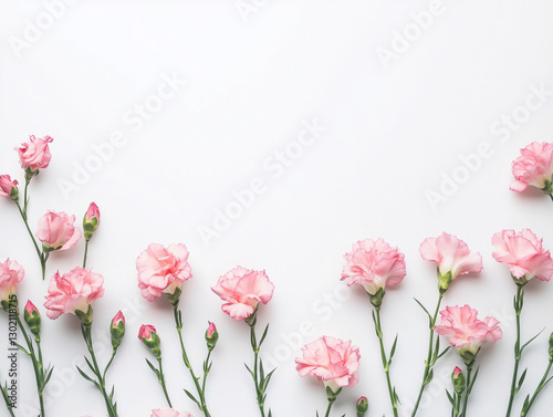 画面下に並んでいるカーネーションのフレーム 母の日のタイトル背景