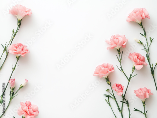 右と左に配置されたカーネーションのフレーム 母の日のタイトルボード