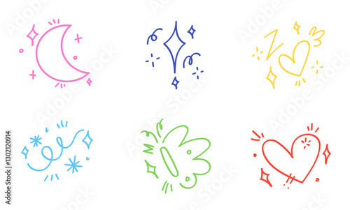 Cute line doodle colorful flat illustration clipart