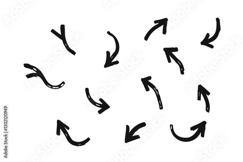 Collection of sketch-style black arrows with varied shapes, including curved, zigzag, and looping designs  

