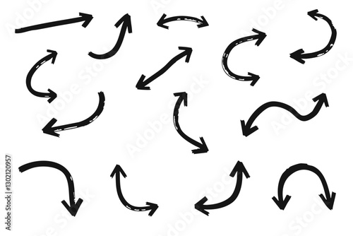 Collection of sketch-style black arrows with varied shapes, including curved, zigzag, and looping designs  
