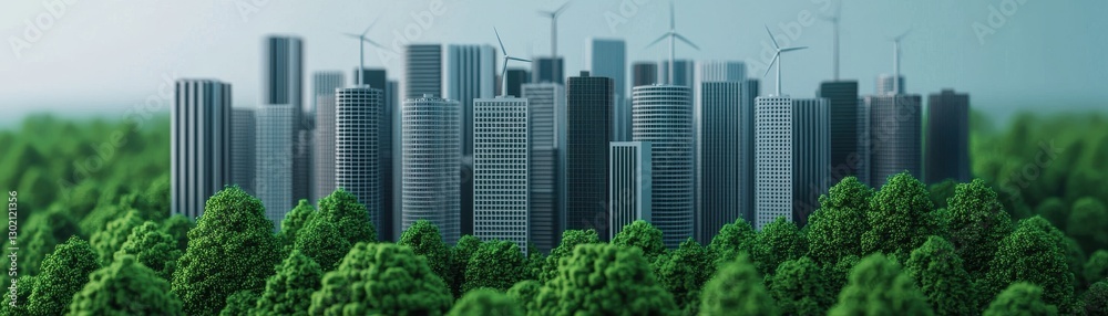 Urban sustainability initiative eco-city digital artwork modern environment aerial view green architecture