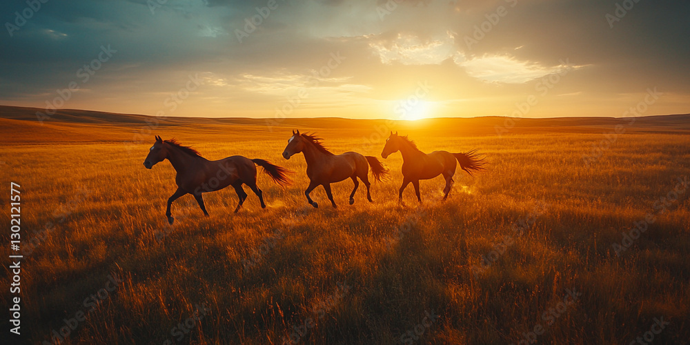 Fototapeta premium horse running in the fire background with smoke. (golden hour) 