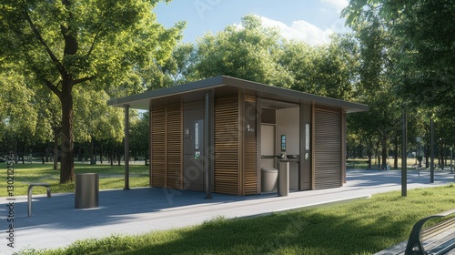 Modern Public Restroom in a Tranquil Park Setting