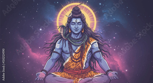 Majestic Vector Illustration of Lord Shiva in Meditation