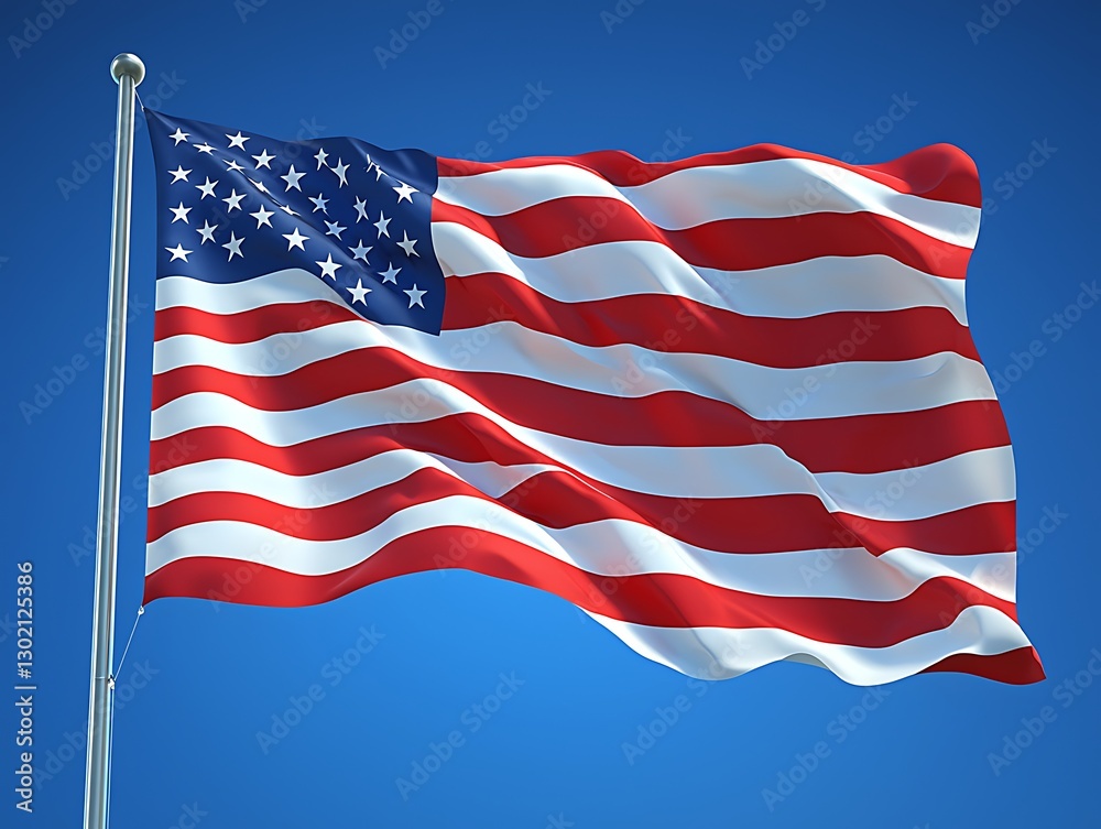Fototapeta premium American flag waving outdoors, blue sky