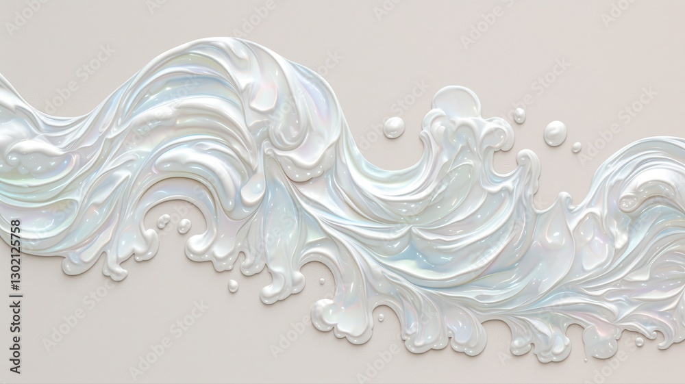 Iridescent Liquid Wave on Neutral Background Creating a Dynamic and Elegant Abstract Design