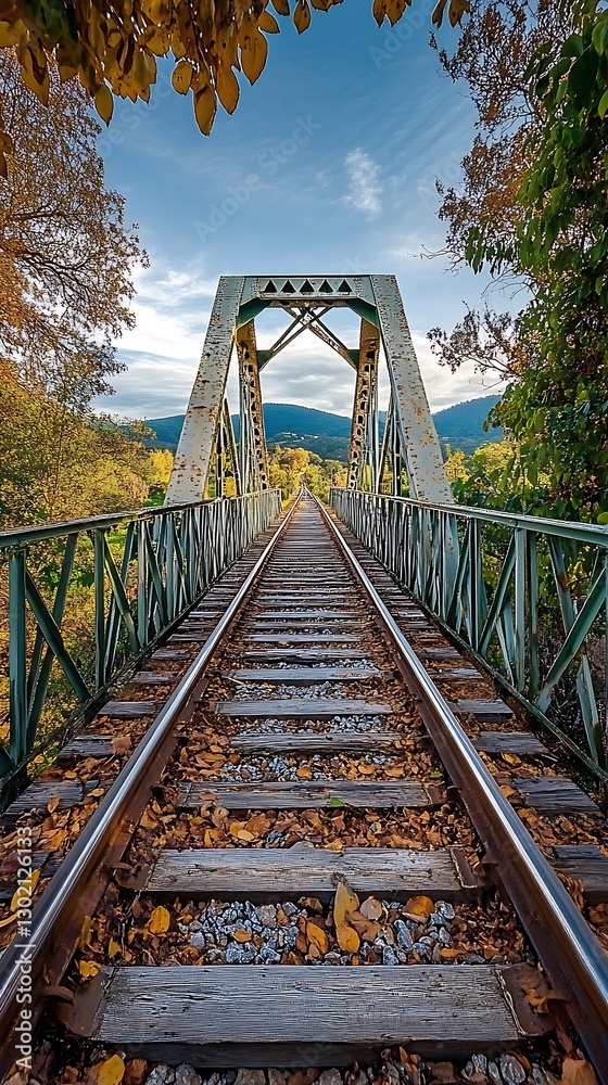 Autumn railway bridge perspective Autumn railway bridge perspective