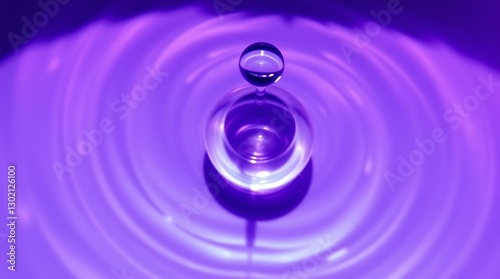 water drop with circular waves, photographed with deep ultraviolet hues, strong hard light, direct harsh shadows, and vivid purples, resulting in high contrast