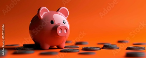 Savings Accumulation A Piggy Bank Deposited With Money Coins On Bright Orange Surface Backdrop